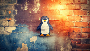 Street art dirt wall minimal "LINUX" TUX Logo