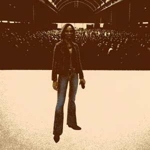 Zoe Saldana at Comic-Con. Dressed in a black leather jacket and casual jeans. Crowded hall with excited fans