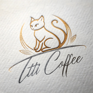 Un logo minimalista que diga TITI COFFEE en letras cursivas que tenga un gato 
