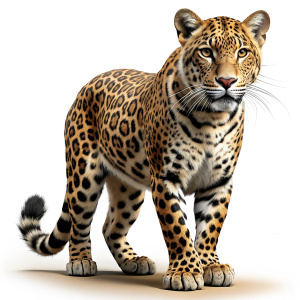 Realistic photograph of a complete full body leopard, full body, white background