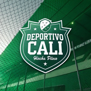 Digital artwork featuring the Deportivo Cali soccer club logo. Dominant colors are green and white. The text DEPORTIVO CALI is prominently displayed. Hincha Piloso is mentioned in smaller text. The background features an abstract green mesh design.