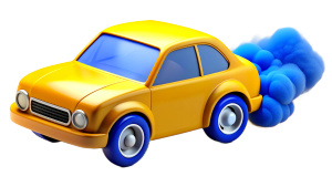 The car is driving and blowing dust