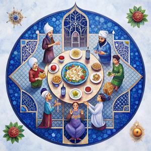ottoman miniature  art  food carpet stained glass lovers gay eating