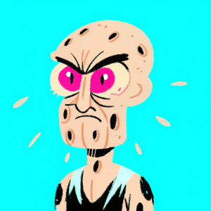 A character resembling Squidward, angry face, red eyes, unique texture. Sketch