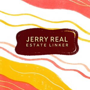 Elegant logo for Jerry Real Estate Linker. Dark background with gold text 'JERRY REAL ESTATE LINKER' on a sleek, abstract design. Luxurious and modern, it emphasizes quality.