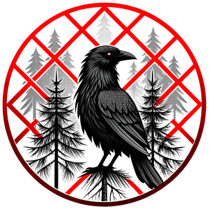 vegvisir runes geometric symbol - raven and trees - tattoo design - perfect realistic art - high-definition - grey and black - white background 