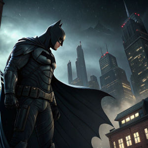 Batman: The Telltale Series video game cover features a dynamic scene of Batman in a Gotham cityscape. Nighttime setting, dark and atmospheric