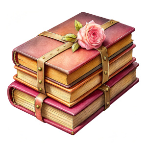 book clipart, vintage style, clear Borders, White background, with a Pencil on it