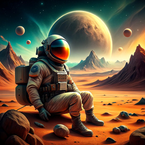 a astronaut relaxing and living on mars