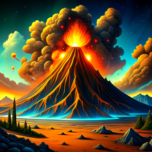 Cartoon style image of a volcano eruption