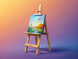 Canvas and easel photograph isolated on transparent background

