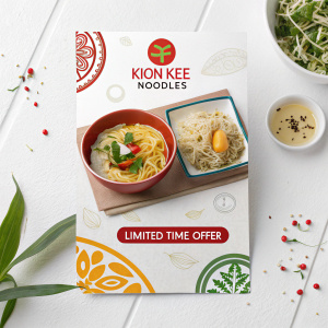Special offer voucher for Kion Kee Noodles. Discount on a bowl of egg noodle soup and an egg-fried rice dish. Collectible item with limited time offer.