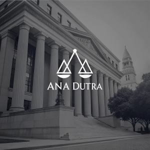 Logo design for Ana Dutra featuring a minimalist symbol and sleek text. Modern style, contrasting background.