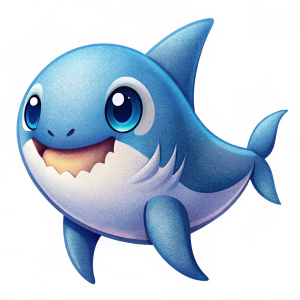 cute shark, chibi style, no color, just outline