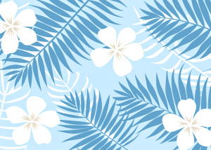 romantic shapes of tropical leaves and flowers, seamless pattern, fashion 2024, accurate, simmetrical