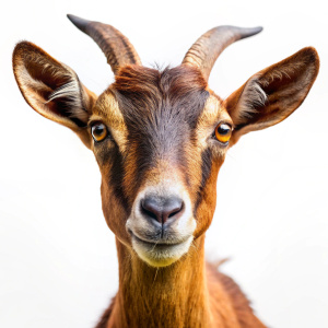 Portrait of a brown goat  on white background