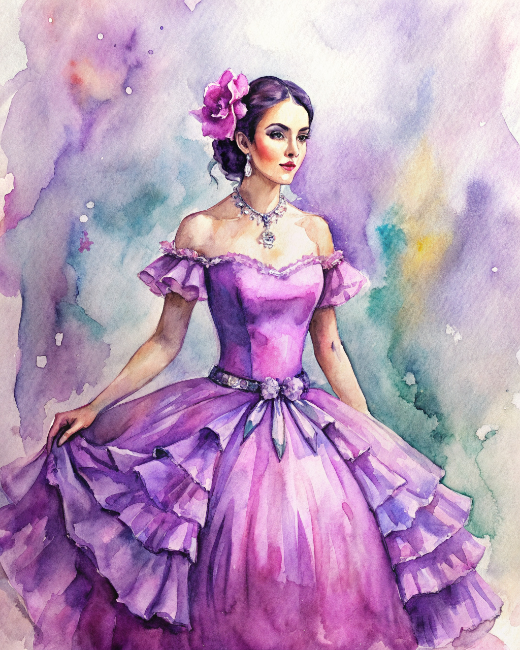Quinceañera mexicana con vestido lila