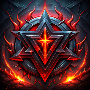 demon's trident with the colors Red and Black for a DJ called "TR" that combines the letters T and R, includes demon's horns and wings in the middle of a hexagon