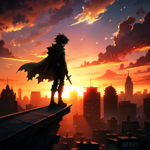Silhouette of an anime character on the roof