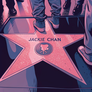 Jackie Chan's star on the Hollywood Walk of Fame. Close-up view, detailed star design.