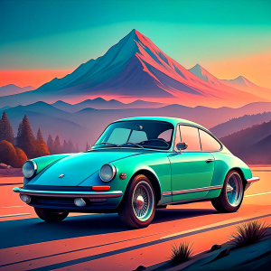 a Porsche 911 style poster illustration 60's