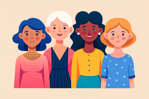 Women of different ethnicities together. Flat vector illustration.