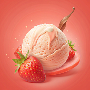 creamy ball of  strawberry and vanille  ice cream and with strawberry  and vanilla near 