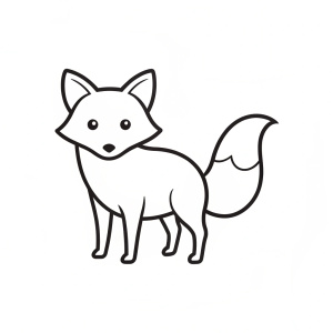 Draw a simple outline of a cute arctic fox in black pencil on a white background. Make it cartoony, with very few lines.