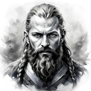 viking ragnar perfect realistic art, high-definition, high-definition grey and black, white background 