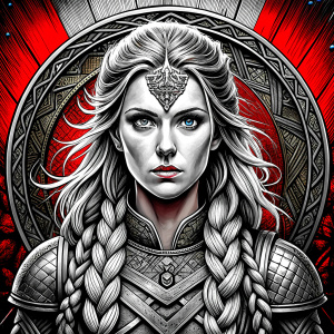 shieldmaiden perfect realistic art, high-definition, high-definition grey and black, white background 