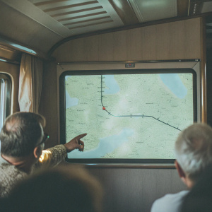 Interactive map of Trans-Siberian railway journey. Highlights major stops along the route, emphasizing travel experience.