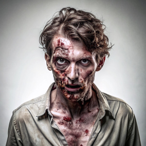 Portrait half body of a zombie on white background