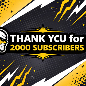 Promotional banner for Deadman Gaming. Vibrant, dynamic background with bold text 'Thank You for 2000 Subscribers'. Black, white, and electric yellow colors. Abstract shapes create a sense of movement and energy.
