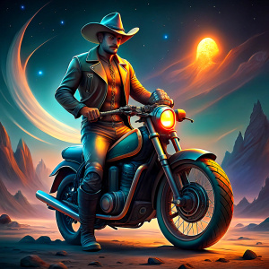 Cowboy riding big bike