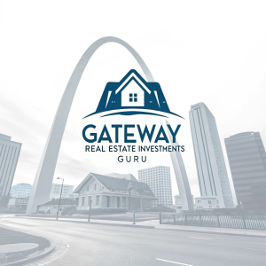 Modern logo for Gateway Real Estate Investments Guru. Cool toned colors. Stylized icon and simple wordmark.