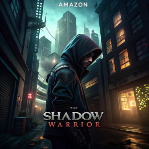 Promotional image for the new Amazon series 'The Shadow Warrior', featuring the protagonist in a dark hoodie and urban setting. Includes Amazon and production company logos.