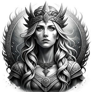 Frigg - Nordic Goddess perfect realistic art, high-definition grey and black, white background tattoo design