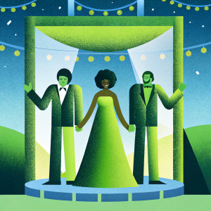 Richard Kiel, Lola Falana, and William Engesser on the vibrant stage of a live TV show. They are part of a glamorous evening event.