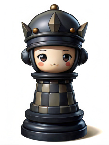 LA TORRE de ajedrez negro, estilo chibi, ENOJADO, SACANDO LA LENGUA, LENGUA LARGA, MOSTRANDO LA LENGUA