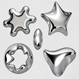 chrome y2k abstract liquid shapes 3d realistic vector illustration set of silver inflatable forms liquid 