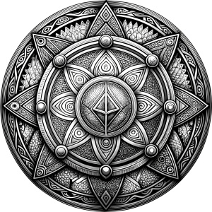 nordic shields geometric symbols -  tattoo design - perfect realistic art - high-definition - grey and black - white background 