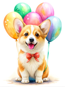 Cute corgi with balloons