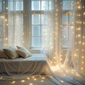 close real retro light pastel bedroom bed window curtain books  The mini Bioluminescent phenomenon ultra white glitter   Amazing light reflections shimmering light reflections
