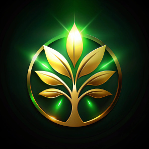 Crea un logo che incarna l'essenza dell'ecosostenibilità per un'azienda che promuove la vita verde: utilizza un'immagine simbolica, come una foglia stilizzata o un albero elegante, su uno sfondo nero per enfatizzare il contrasto. Utilizza una gamma di colori che vanno dal verde al bianco, con tocchi di oro metallizzato per aggiungere prestigio e qualità. L'obiettivo è trasmettere un senso di natura, lusso e responsabilità ambientale in modo distintivo e accattivante.