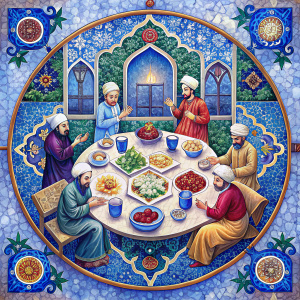 ottoman miniature  art  food carpet stained glass lovers gay eating