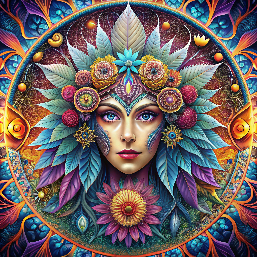 Colorful mandala with flowers, feathers and women face. Highly detailed ...