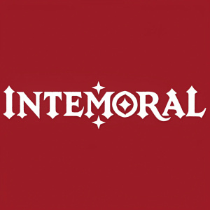 An eye-catching logo for Intemoral. Created with dramatic gothic font against a bright red background. The white letters have unique shapes and irregularities, making it stand out.