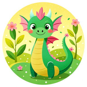 cute dragon character in spring with flat design