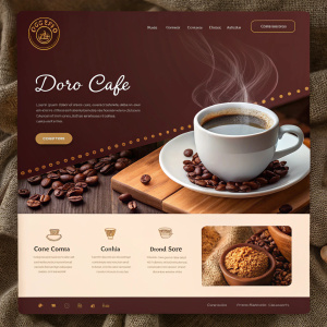 Website homepage for Chicco Doro Caffe, featuring a cozy ambiance with rich, warm hues and detailed coffee imagery.