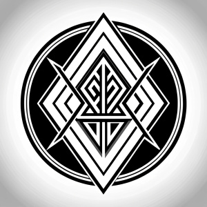 Nordic Runes geometric tattoo design - perfect  high-definition grey and black, white background 